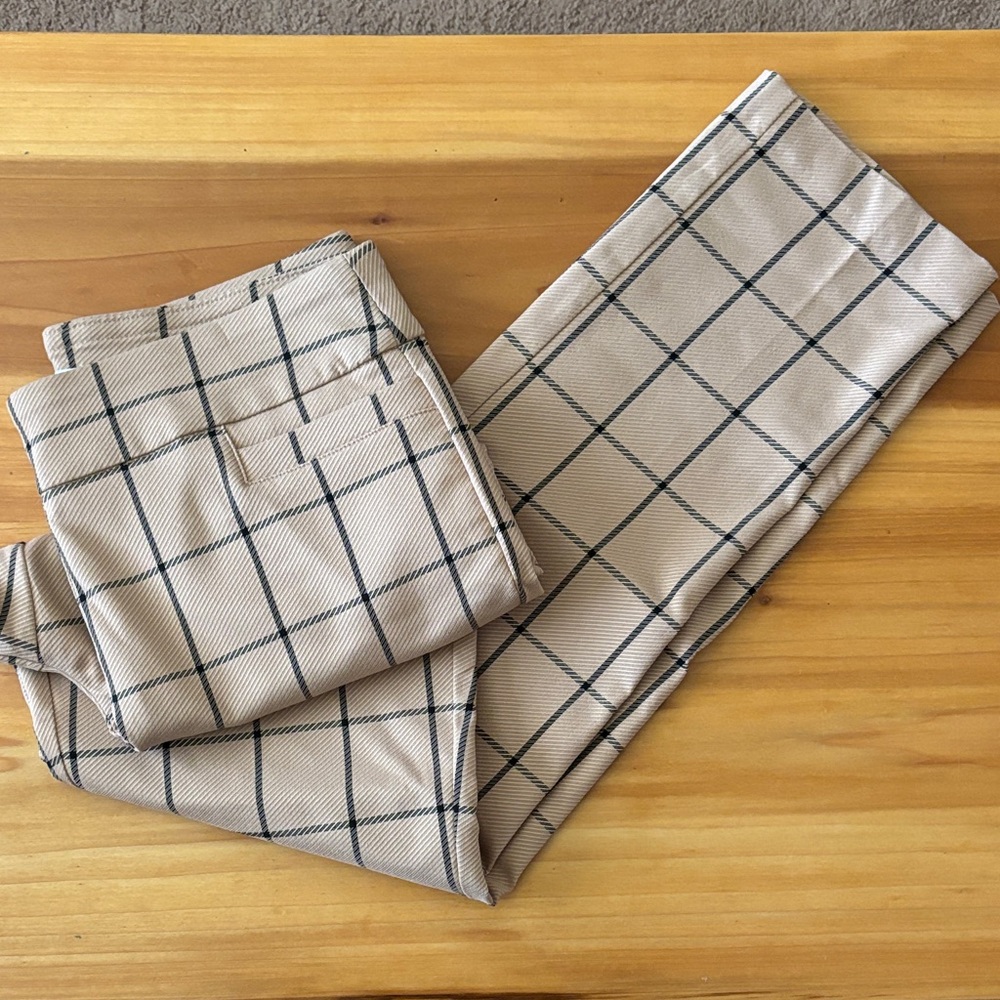 Kim Rogers Tan Windowpane Chinos with Navy Check
